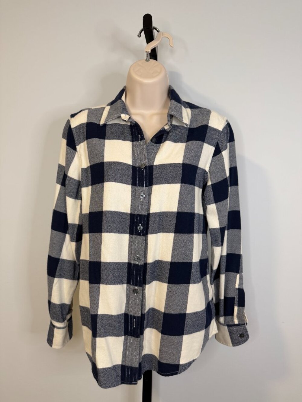Land's End Navy, White Plaid Long Sleeve Top - Size 6P